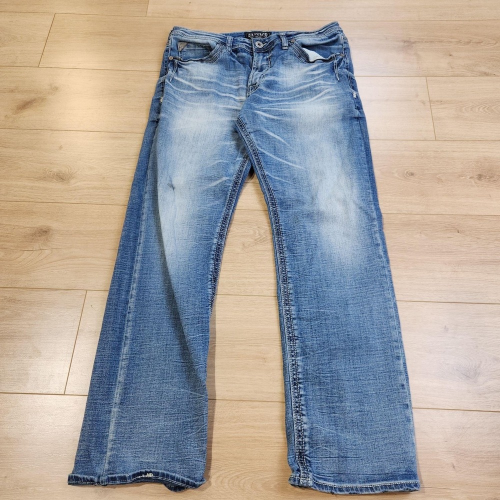 Salvage Anarchy Straight Jeans Mens 36x32 Blue Medium Wash Relaxed Denim Stretch